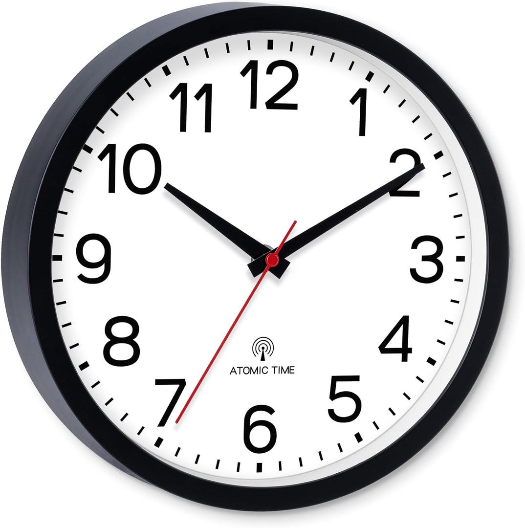 AKCISOT Atomic 12 Inch Wall Clock Analog Clocks for Indoor Kitchen, Battery Operated Clock for Bedroom Office Classroom Living Room(Black)