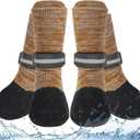 EXPAWLORER Anti Slip Dog Socks to Prevent Licking Paws, Shoes for Winter Snow, Boots & Paw Protectors with Grippers, Waterproof Booties for Hardwood Floors for  Dogs, Khaki, L