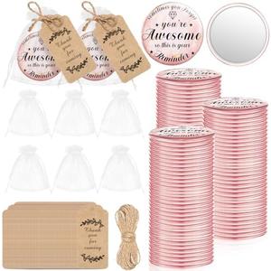 Tradder 100 Sets 2.76 Inch Inspirational Compact Mirrors Bulk Small Purse Pocket Makeup Pink Mirrors Quinceanera Party Gifts Christmas Employee Appreciation Gifts Set for Women Coworker (Awesome)