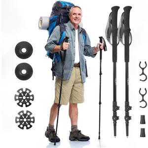 100% Carbon Fiber Trekking Hiking Poles for Women and Men, Collapsible Ultralight Walking Sticks with Cork Grip for Flip Locks 2-Pack