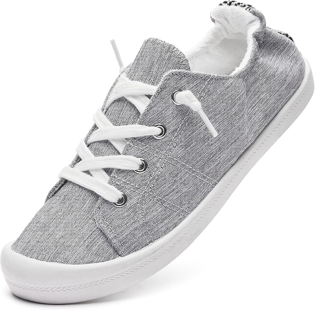 BENPAO Womens Canvas Slip On Shoes White Black Fashion Sneakers Loafers Shoes for Women, US 8