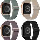 4 Pack Stretchy Solo Loop Compatible with Apple Watch Bands 38mm 40mm 41mm 42mm 44mm 45mm 46mm 49mm Women Men, Sport Nylon Elastic Straps Wristbands for iWatch Series 10 9 8 7 6 5 4 3 11 Ultra/SE 3 2