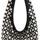 Stylish Studded Hobo Bag Y2K Rivets Bucket Purse for Women Trendy Small Shoulder Tote Handbag (Black)