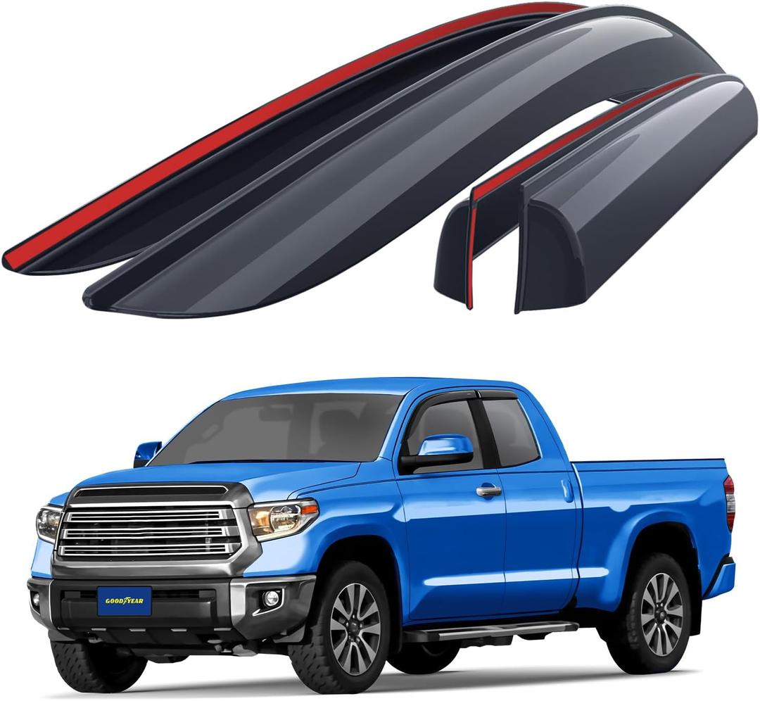 Goodyear Shatterproof Window Deflectors for Toyota Tundra 2007-2021 Double Cab, Tape-on Rain Guards, Window Visors, Vent Deflector Visor,Car Accessories,4 pcs. - GY003285