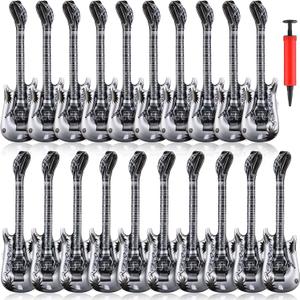20 Pcs Inflatable Guitars 21 Inch Small Blow up Guitar with Inflator Silver Rock Instrument for Kids Birthday Rock and Roll Party Decorations Photo Booth Props