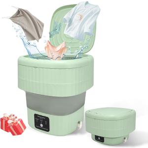 Mini Portable Washing Machine, 9L, 3 Modes, Blue Light Disinfection, Ideal for Underwear, Socks, Baby Clothes. Foldable for Space-Saving, Perfect for Apartments, Hotels, Camping & Travel (Green)