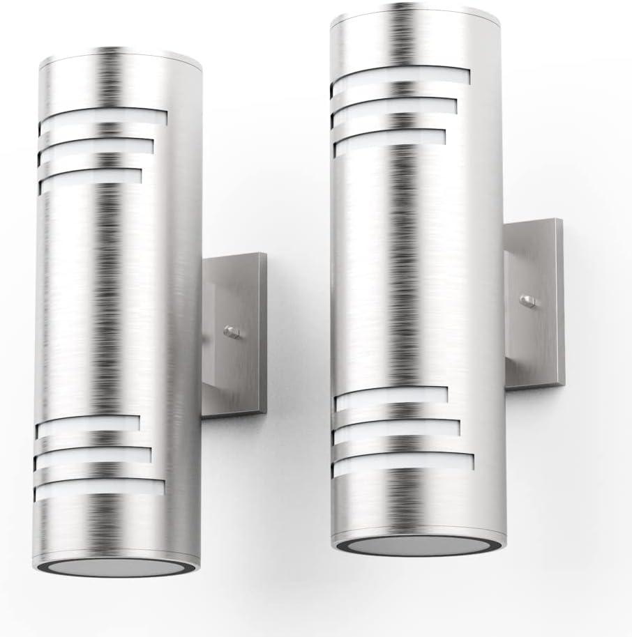 Sytmhoe 2 Packs Cylinder Outdoor Wall Lights,Up/Down Wall Sconce,Stainless Steel LED Wall Light Exterior Outside Lighting,E26 Bulb Waterproof Wall Fixture (Brushed Nickel-2Packs)