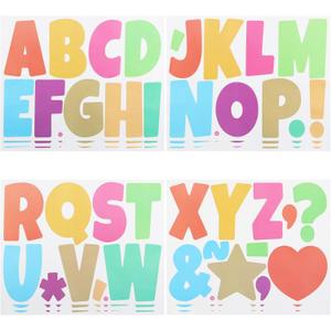 4 Inch Large Letter Stickers,117 Pieces Self Adhesive Cute Alphabet Sticker for Mailbox, Door, Truck and Outdoor, Waterproof Vinyl Symbol Stickers for DIY12 Sheets Multi