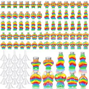 Bokon 100 Pcs Plastic Sand Art Bottles Bulk Sand Art Containers with 20 Pcs Funnels for DIY Crafts Wedding Birthday Party Decoration, 10 Style(Aluminum Cap)