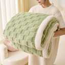 Sherpa Throw Blanket for Couch, Flannel Cozy Soft Thick Blanket for Bed - Fleece, Sage Green, 80x90 Inches
