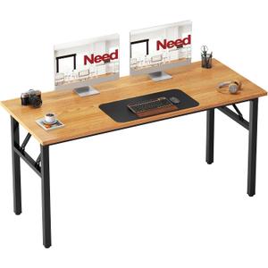Need Office Computer Desk - 54.3L Sturdy and Heavy Duty Folding Laptop Table, Writing Table Home Office Desk, No Assembly Required Teak&Black