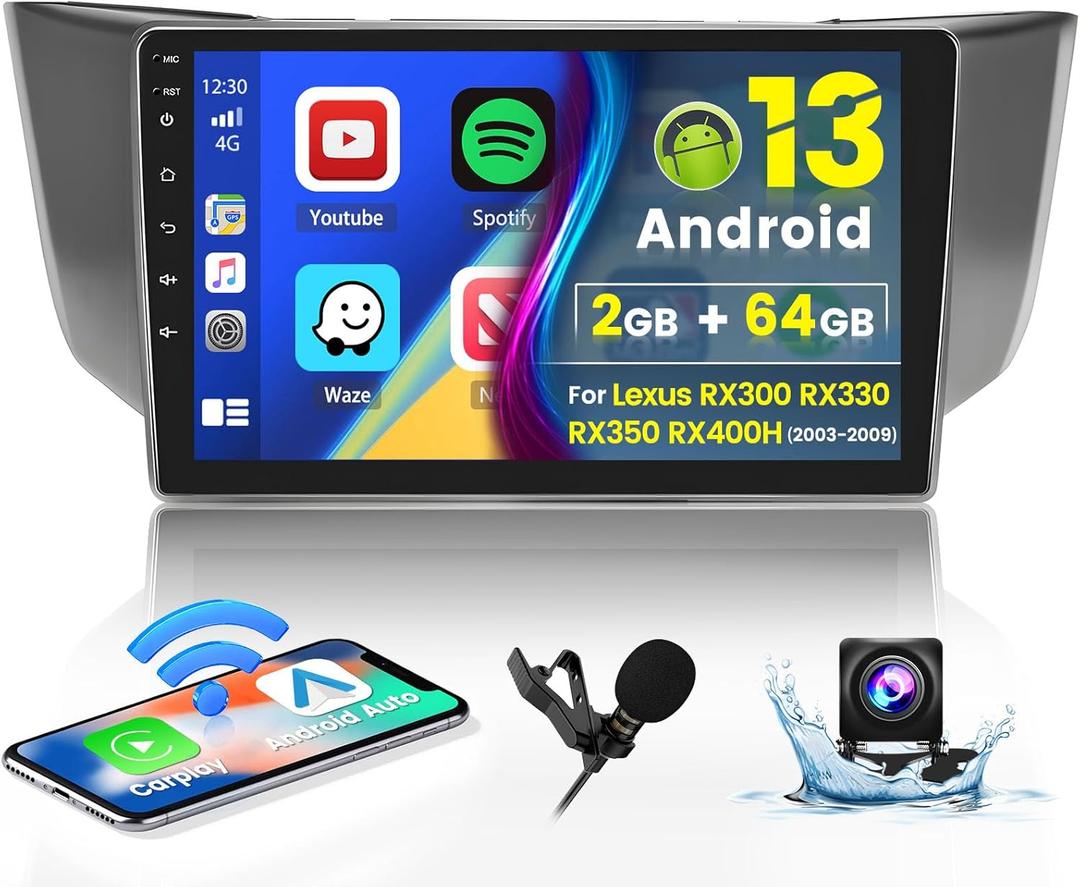 [Upgrade HiFi] Car Stereo Radio for Lexus RX300 RX330 RX350 RX400H 2004-2009 with Wireless Carplay Android Auto, 2+64G 9 inch HD IPS Thouch Screen Bluetooth Radio with GPS WiFi AHD Backup Camere