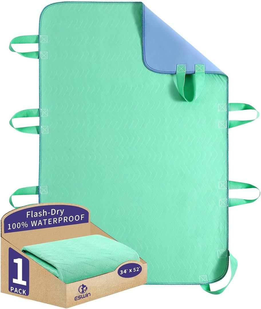 Positioning Bed Pad with Handles  Quick-Drying, 8-Handle Incontinence Bed Pads  Washable, Waterproof, Reusable Pads for Elderly, Bedridden, Transferring, & Mattress Protection