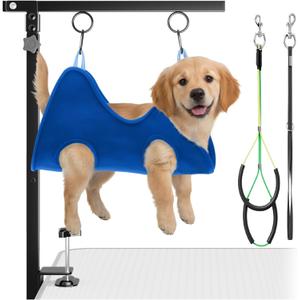 Adjustable Foldable Dog Grooming Arm with Clamp, 2640 in Height, Safety Hammock & No-Sit Holders, Grooming Restraint for Small & Medium Dogs