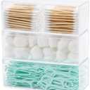 GOXITAX 3 Pack Qtip Organizer Container with Lid, Plastic Bathroom Vanity Storage Canister for Cotton Swabs and Balls, Makeup Sponges, Hair Clips, Clear Counter and Desk Drawer Holder