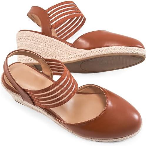 Aomigoct Wedge Sandals Dressy Women: Comfortable Elastic Strap Espadrille Wedges - Ladies Beach Casual Shoes Size 8.5
