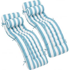 Tudomro Outdoor Chaise Lounge Cushion 66x21x4'' Waterproof & Fade-Resistant Patio Pool Chaise Lounge Cushion Headrest Pillow Tie Replacement Rocking High Back Chair(Blue, White Stripe,Set of 2)