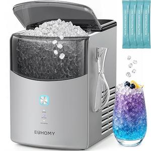 Euhomy Countertop Nugget Ice Maker, 35lbs Daily Sonic Crushed Ice Machine
Ice Ready in 5 Mins, Dual-Pump Self-Cleaning, Detachable Lid, Pebble Ice Maker with Basket, Scoop, 4 Packs Cleaner, Grey