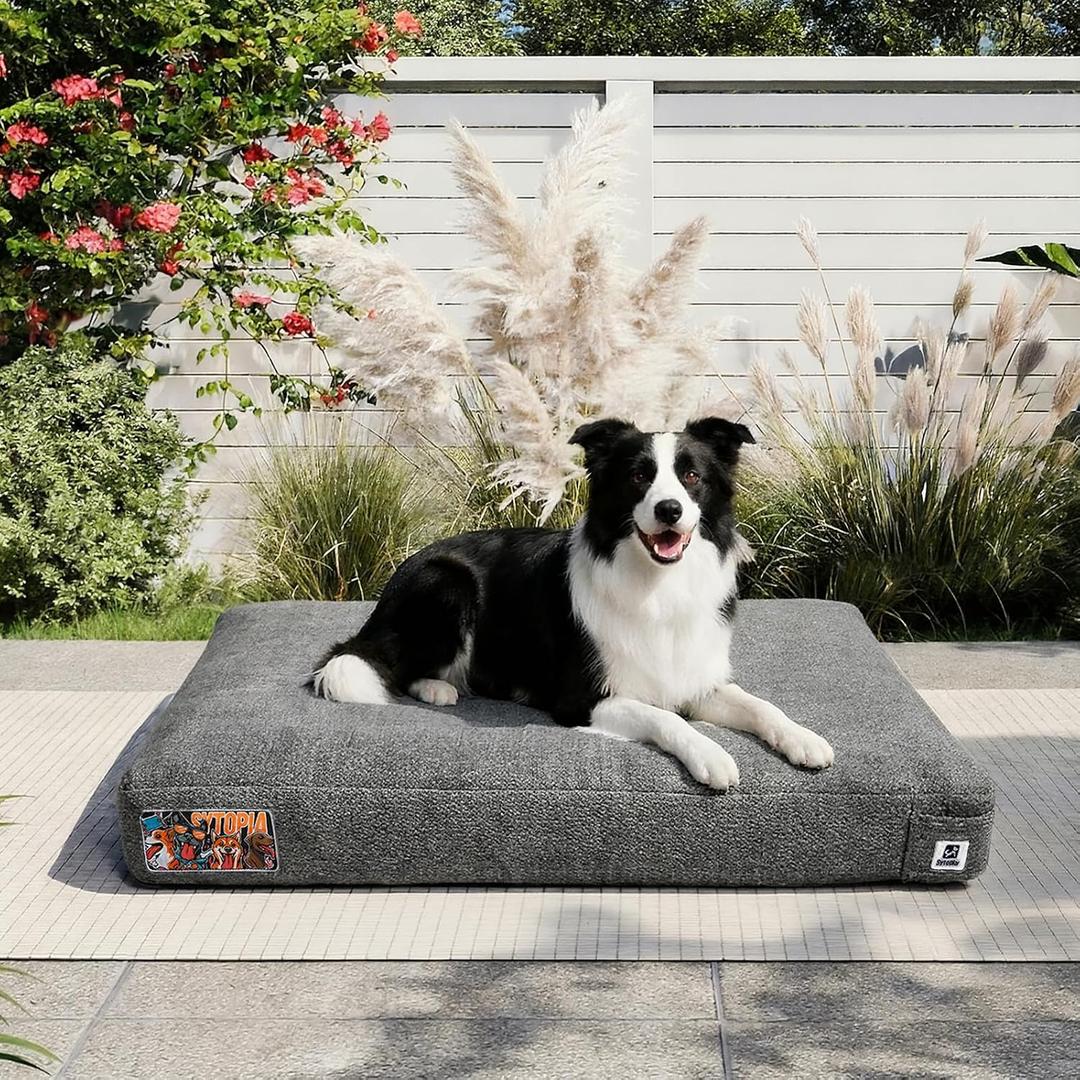Sytopia 36 Inch Indestructible Dog Bed for Large Dogs, Chew Proof Washable Pet Crate Pad with Removable Cover, Durable Waterproof Dog Bed Great for Indoor, Crate, Patio Use, Grey
