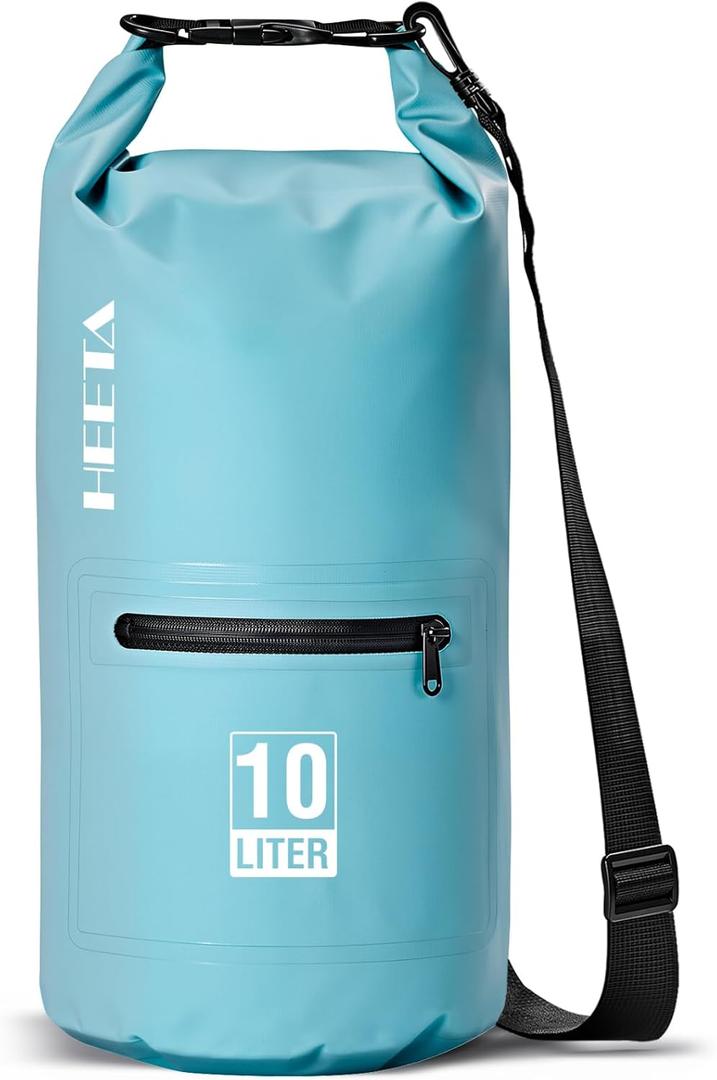 HEETA Waterproof Dry Bag with Front Zippered Pocket for Women Men, Roll Top Lightweight Dry Storage Bag Backpack for Travel, Kayaking, Boating, Rafting, Camping, Hiking & Beach (Blue, 10L) 