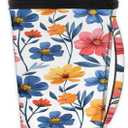 2 x Reusable Iced Coffee Cup Sleeve Colorful Flowers Neoprene Insulated Sleeves Cup Holder with handle Idea for 16oz - 18oz