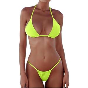 XUNYU Thong Bikini Sets for Women - Brazilian Micro String Bikinis Sexy Two Piece Swimsuit Triangle Top Halter Bathing Suits (Medium, Bikinis Set Bright Fluorescent Yellow)