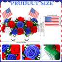 Memorial Day Decorations for Cemetery, Saddle Headstone Artificial Red White and Blue Roses with American Flags for Patriotic 250th Anniversary 4th of July Tombstone Outdoor Decor