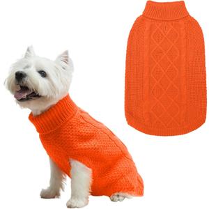 Mihachi Turtleneck Dog Sweater - Winter Coat Apparel Classic Cable Knit Clothes with Leash Hole for Cold Weather, Ideal Gift for Pet in New Year Orange X-Small