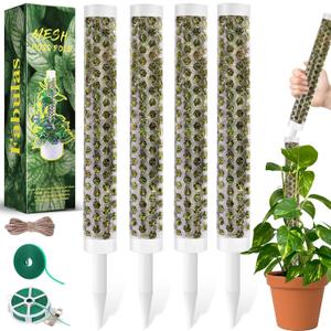 55 Inch Moss Pole Monstera Plant Support, 4 Pack 17 Inch Plant Support Stakes for Indoor Climbing Plants, Stackable Sphagnum Moss Pole Sticks for Garden Potted Planter, Pothos, Philodendron
