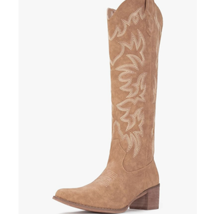 IUV Cowboy Boots For Women Knee High Western Cowgirl Boots Snip Toe Side Zipper Chunky Heel Size 8