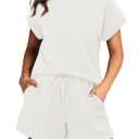 KISSMODA Two Piece Sets for Women Sweatsuit Casual Tracksuits Short Sleeve Pullover Tops and Shorts 2025 Lounge Outfits White X-Large (White, XL)