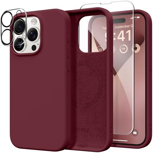 GONEZ Magnetic for iPhone 15 Pro Case, [Compatible with MagSafe] Anti-Scratch Microfiber Lining & Screen Protector, Shockproof Slim Phone Silicone Cover 6.1 inch, Maroon