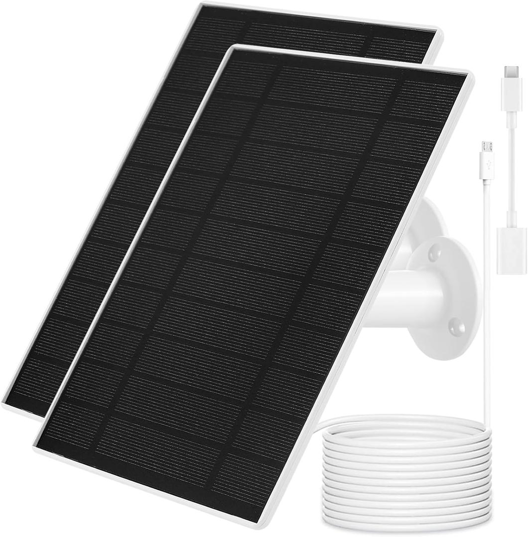 Solar Panel Charger for Arlo Essential 2K Outdoor(2nd Gen)/Essential XL Camera(2nd Gen)/Essential Spotlight Camera, USB C and Micro USB Plug, 9.8ft Cable, Weatherproof (2Pack)