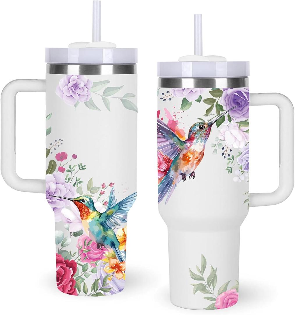 momocici 40oz Hummingbird Tumbler with Handle Gifts for Women.Hummingbird Lover Cups Tumbler Gifts for Women.40 oz Birthday Christmas Hummingbird Cup Tumblers for hummingbird lover.