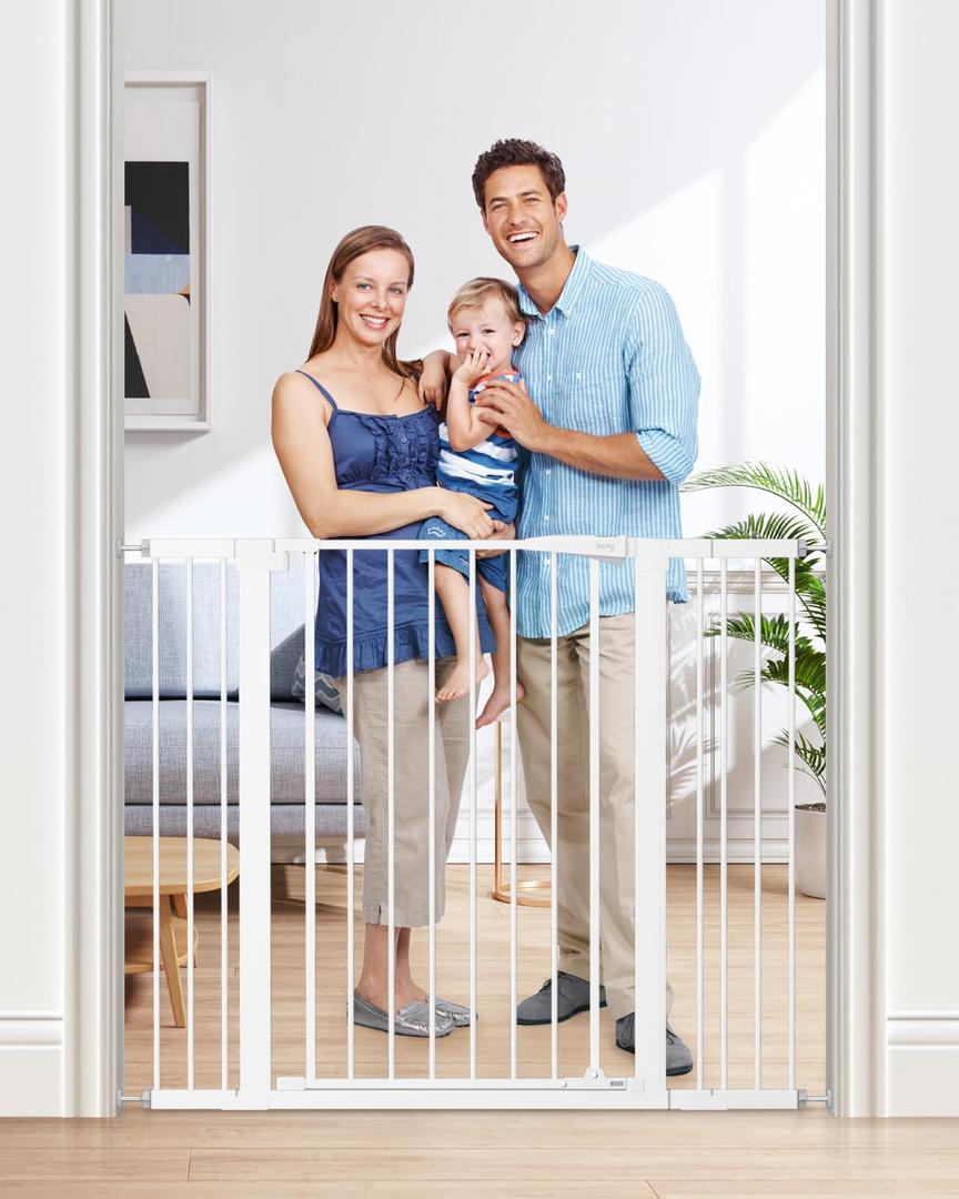 keny 36" Extra Tall Baby Gate for Doorways, Fits Openings 29.7" to 46" Wide, Auto Close Pressured Mounted Dog Gate for Stairs, No Drilling Easy Install Pet Gate, White