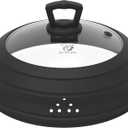 Microwave Splatter Cover Vented Glass Splatter Guard Lid with Collapsible Silicone for Food as Pot Cover Plate 10.8 inch for 6 7 8 9 10 inch Plate Bowl (Black)
