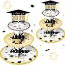 Set of 2 Graduation Cupcake Stand for 50 Cupcakes Black Gold Graduation Cap Decorations Cardboard Cake Dessert Holder Tower for Class of 2026 Congrats Grad Party Supplies