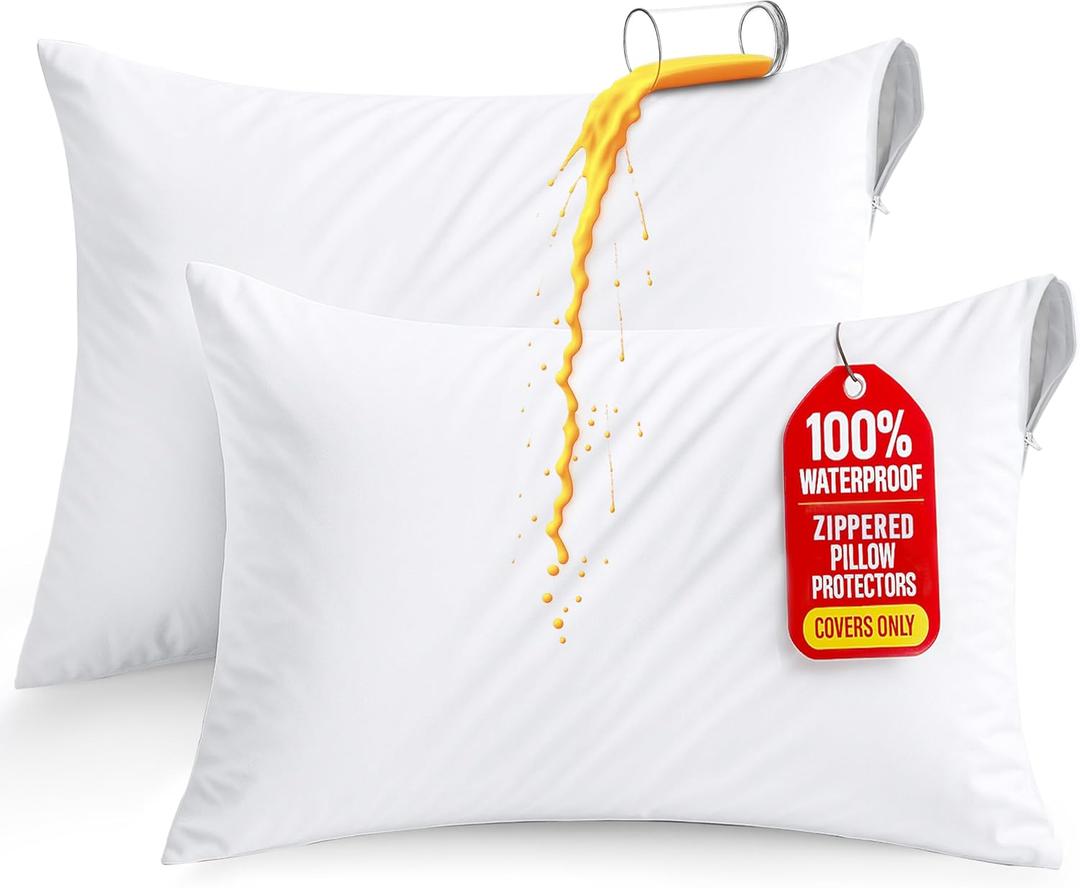 Set of 2 Pillow Protectors with Zipper King Size, Bed Bug and Dust Mite Proof Pillow Covers, Ultra Soft Pillow Encasements, Moisture Wicking and Waterproof Pillow Cases by Utopia Bedding (White)