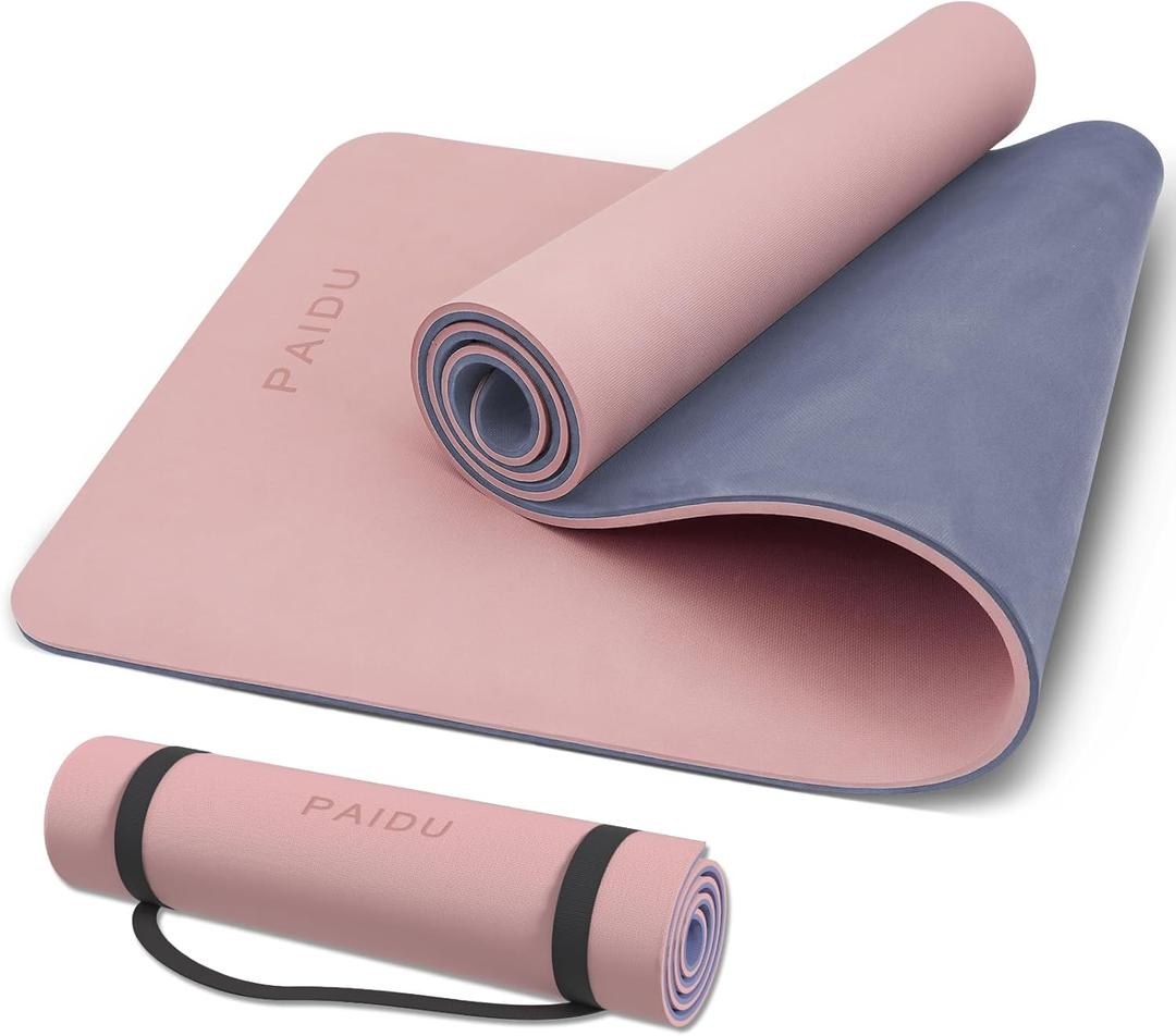 Yoga Mat Non Slip Anti-tear,extra thick-2/5 inch10MMHigh Resiliency Professional POE Yoga Mats for Women Men Kids,72"x24"inch,Workout, Yoga, Pilates and Floor Exercise, with Carrier Strap (Deep Pink+Grey.)