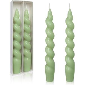 Unscented Green Spiral Taper Candles Handmade Short 7.5 Inch Smokeless Long Burning Candlesticks for Home Decoration Gifts (EAG-2D2PC-GREEN-UNSCENTED)