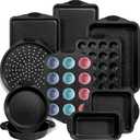 Kikcoin 22 PCS Nonstick Baking Pans Set, Stackable Bakeware Sets with Silicone Handles, 450F Oven Safe Baking Sheet set, Easy Release Cookie Sheets for Baking, Black