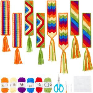 FREEBLOSS DIY Rainbow Canvas Bookmark Kit - 8 Set Plastic Mesh Canvas Sheets Cross Stitch Sheets for Crafts Reading Gifts
