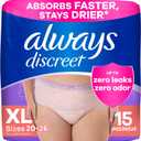 Always Discreet Adult Incontinence Underwear for Women and Postpartum Underwear, Extra Large, Up to 100% Bladder Leak Protection, 15 Count