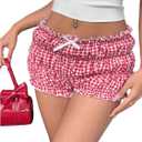 Verdusa Women's Y2K Gingham Plaid Bloomers Summer Tiered Mini Ruffle Shorts (Red, XS)