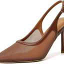 RIBONGZ Sexy Slingback Pumps Elegant Dressy Heels for Women Closed Toe Pointy High Heels Wedding Bride Prom Party Evening Shoes (7.5, Brown Mesh)