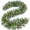 Jin&Bao 9FT Christmas Garland with Lights, 100 LED Prelit Green Pinecone Garland Christmas Decorations with Timer Function, 3AA Battery Operated Xmas Garland Mantle Stairs Door Outdoor