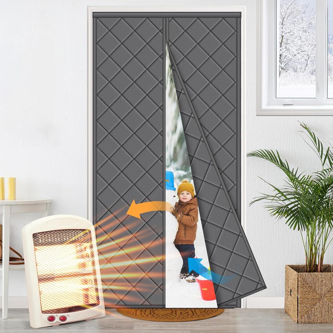 Magnetic Thermal Insulated Door Curtain, Weatherproof Oxford Material Door Cover for Winter/Front/Back Doors, Fit Doors Size Up to 32"x80", Insulated Doorway Curtain Partition, Self Sealing