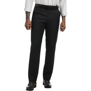 Mens Dress Pants Classic Fit Wrinkle-Free Expandable Waist Slacks for Work, Business Casual Flat-Front Trousers (Black, XL)