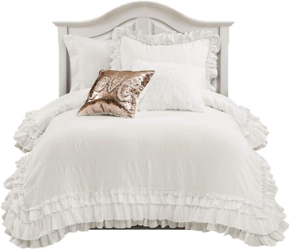 Lush Decor Ella Ruffle Lace Comforter, 2 Piece Set, Twin, Ivory - Cute Comforter - Twin Bedding Set - White Bedding - Coquette Decor - White Lace Trim - Ruffle Trim, Twin-xl