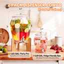 2 PCS Drink Dispenser Set, 2.5 Gallon Total Capacity (7L & 2.6L) - Shatterproof Plastic Beverage Containers with Wood Stand, Leak-Proof Spigot for Juice, Tea, Lemonade & Mimosa Bar Hosting